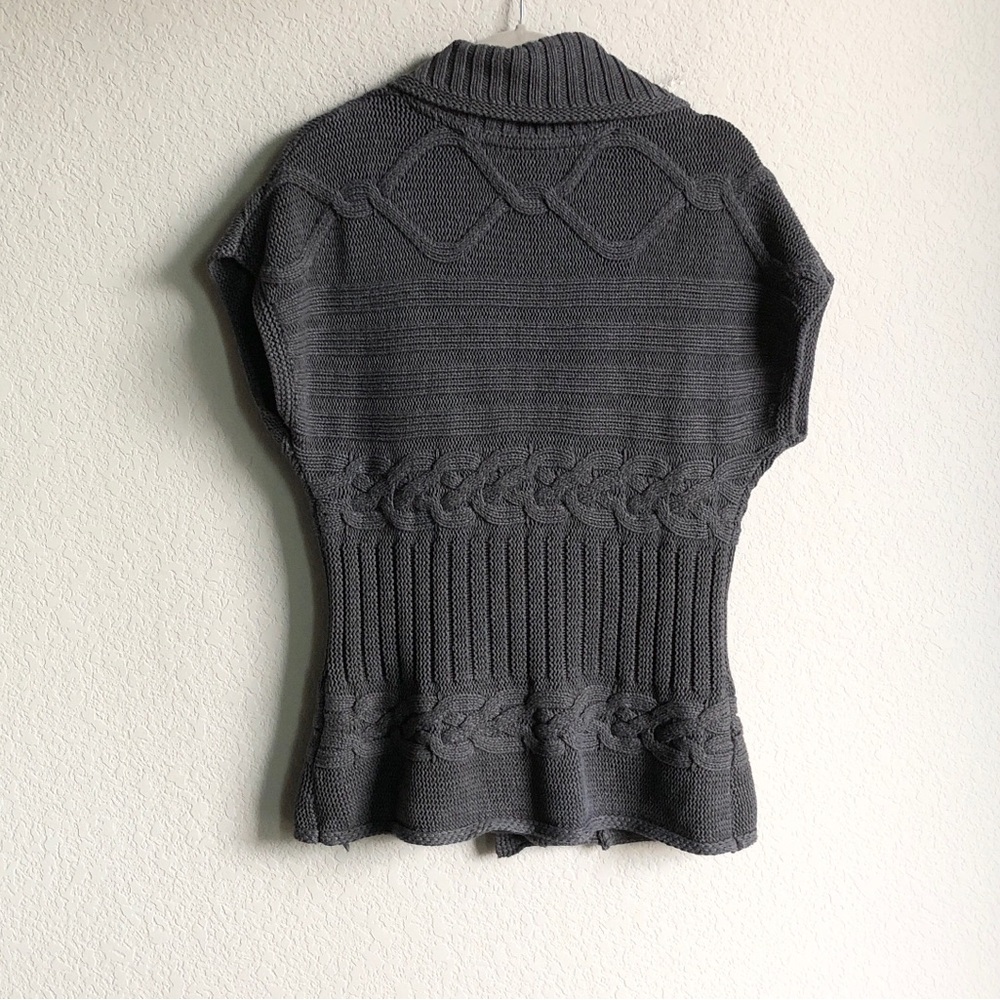 Tommy Hilfiger Shawl Collar Short Sleeve Sweater Grey Cotton Buckle Snap Front - Picture 6 of 15